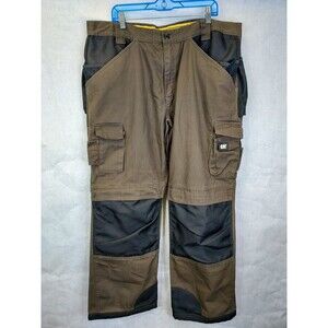 CAT Work Pants Men's 42x32 Brown Black Cargo Utility Heavy Duty Reinforced Knee